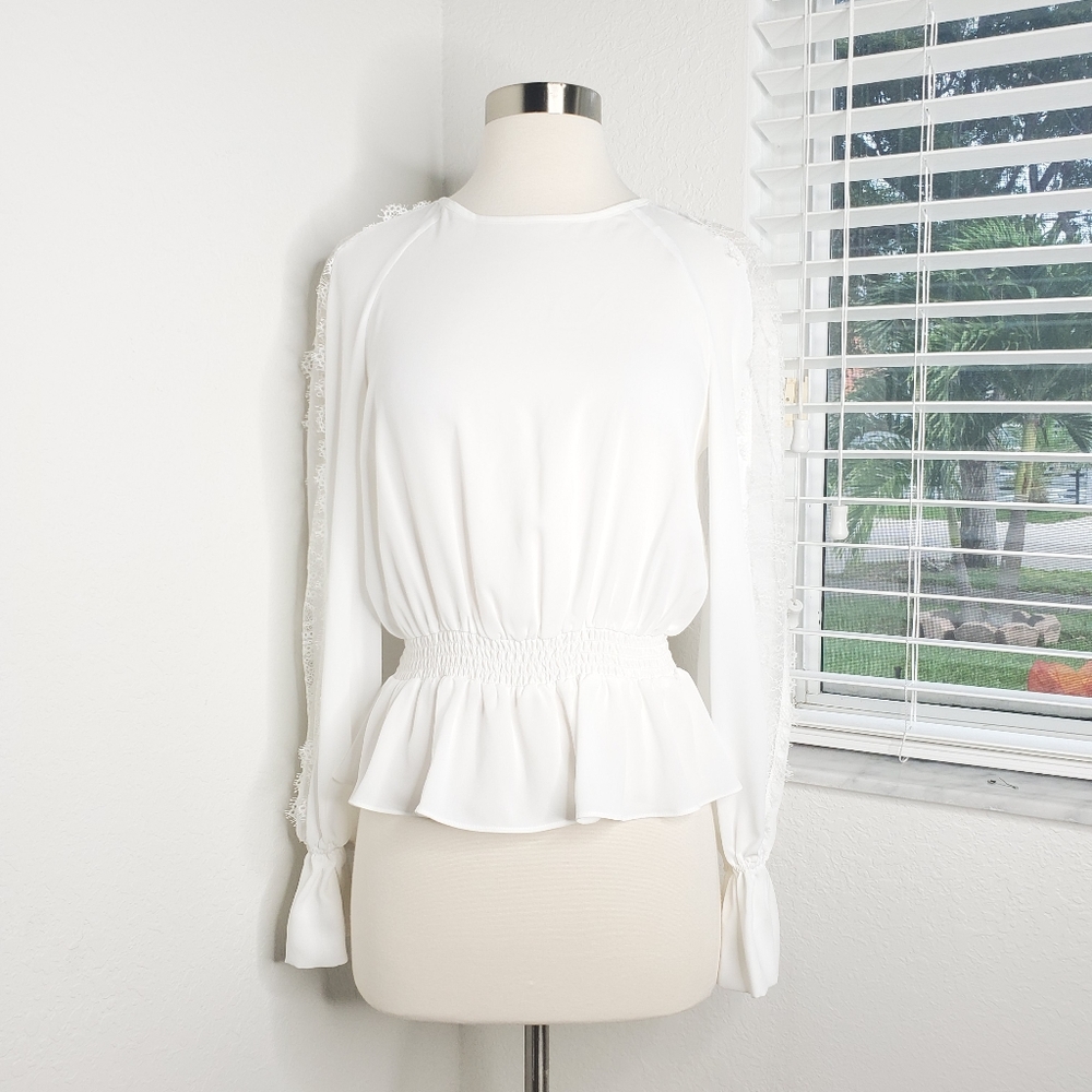INTERMIX Joy Lace Smocked Waist Peplum Blouse S. - Picture 2 of 10
